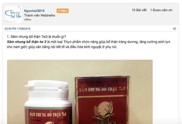Sâm Nhung Bổ Thận TW 3, sâm nhung bổ thận tw3 webtretho, review Sâm Nhung Bổ Thận Trung Ương 3